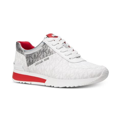 michael kors white and red sneakers|Michael Kors white leather sneakers.